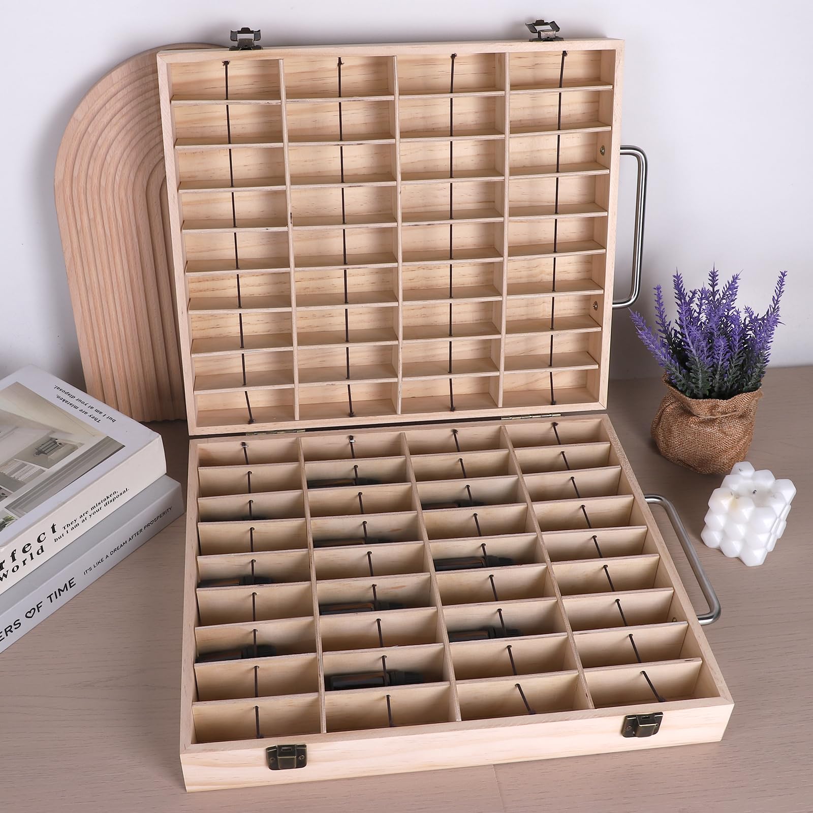 CPROSP 72 Ranuras Caja Almacenaje Madera Aceites Esenciales, Caja de Almacenaje de Madera de Aceites Esenciales y Aromaterapia, para Perfumes, CosméTica, Fragancias, Makeup y Pintalabios