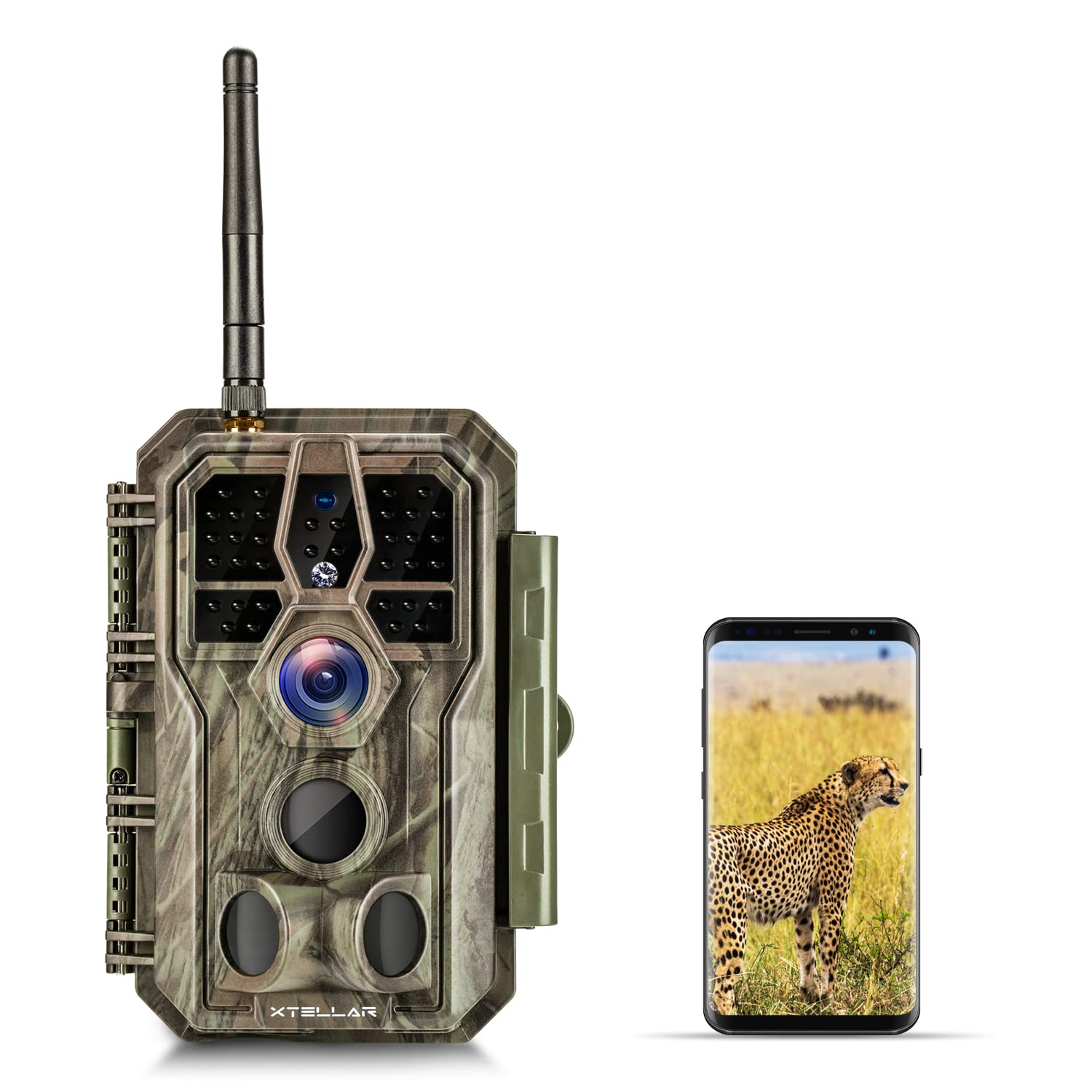 Xtellar Trail Camera WiFi 32MP 1296P IP66 Waterproof with Clear Night Vision and 3 Passive Infrared Motion Sensors for Hunting Scouting Range Control and Wildlife Researching (Camo Brown)