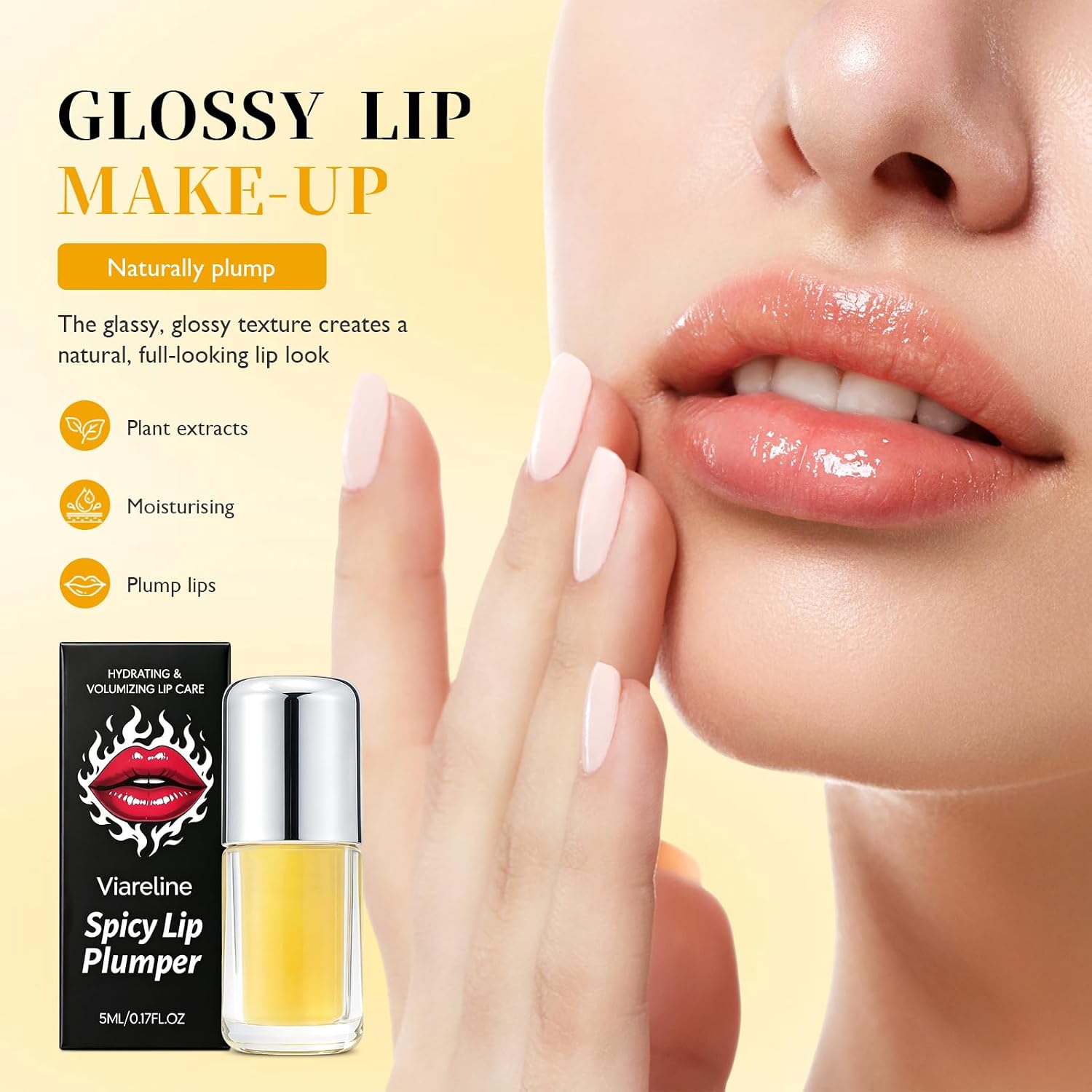 Spicy Lip Plumper Maximum Extra Strength - High-Shine Lip Gloss, Non-Sticky Volumizer Serum for Fuller Lips & Fine Lines, Hydrating Glass-Like Spicy Plumping Lip Oil, 5ML/0.17FL.OZ Portable (1PC)