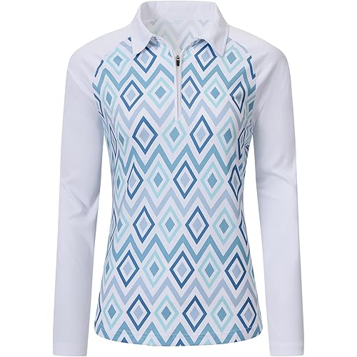 MoFiz Women's Quarter Zip Athletic Golf Polo Shirts Long Sleeve Quick Dry Lightweight Sport Tennis Shirt