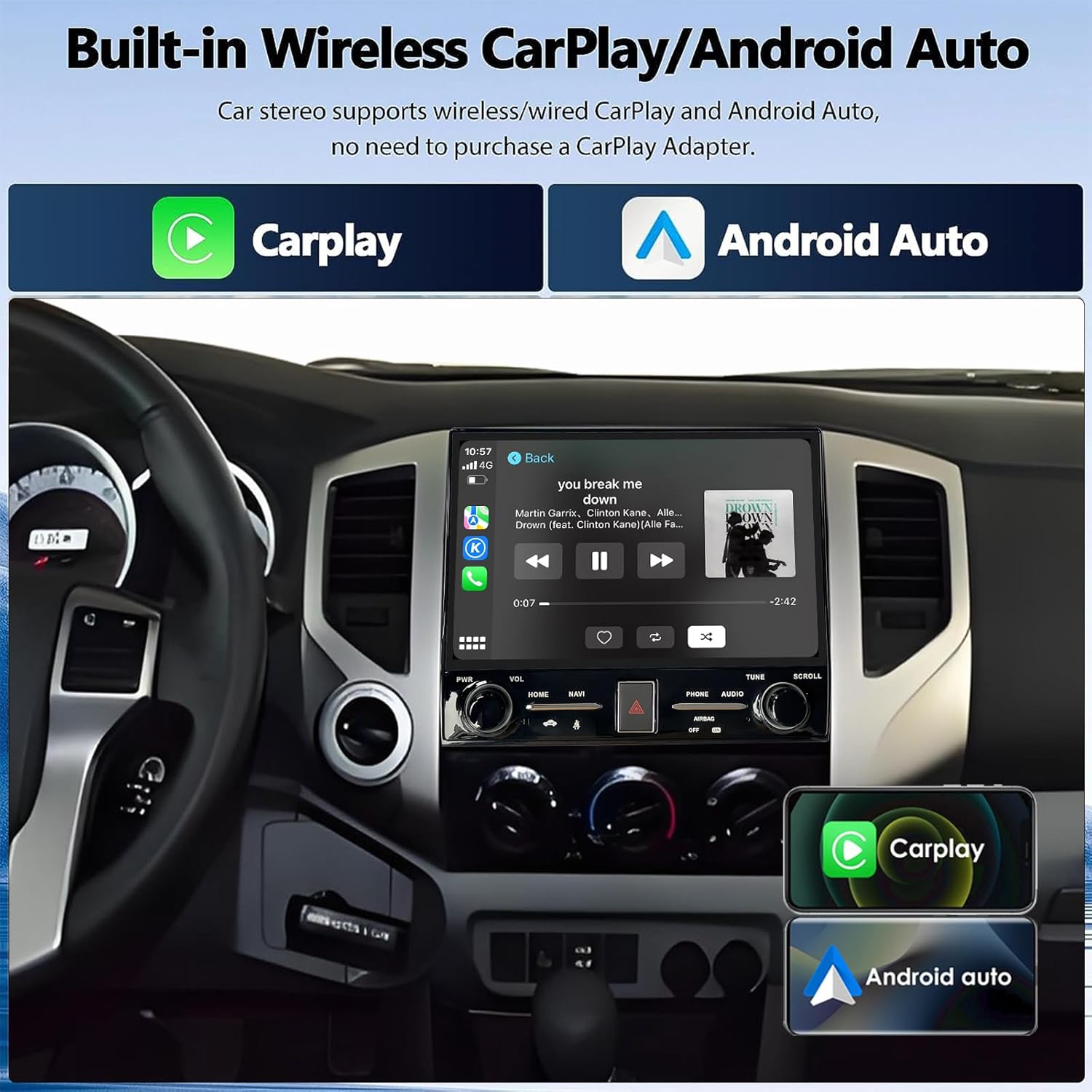 Android 14 Radio for Toyota Tacoma 2005‑2015 Stereo 10.36-Inch HD Touch Screen Head Unit Multimedia Stereo Video Player with Android Auto CarPlay 5G WiFi GPS Navigation DSP FM/AM + Backup HD Camera
