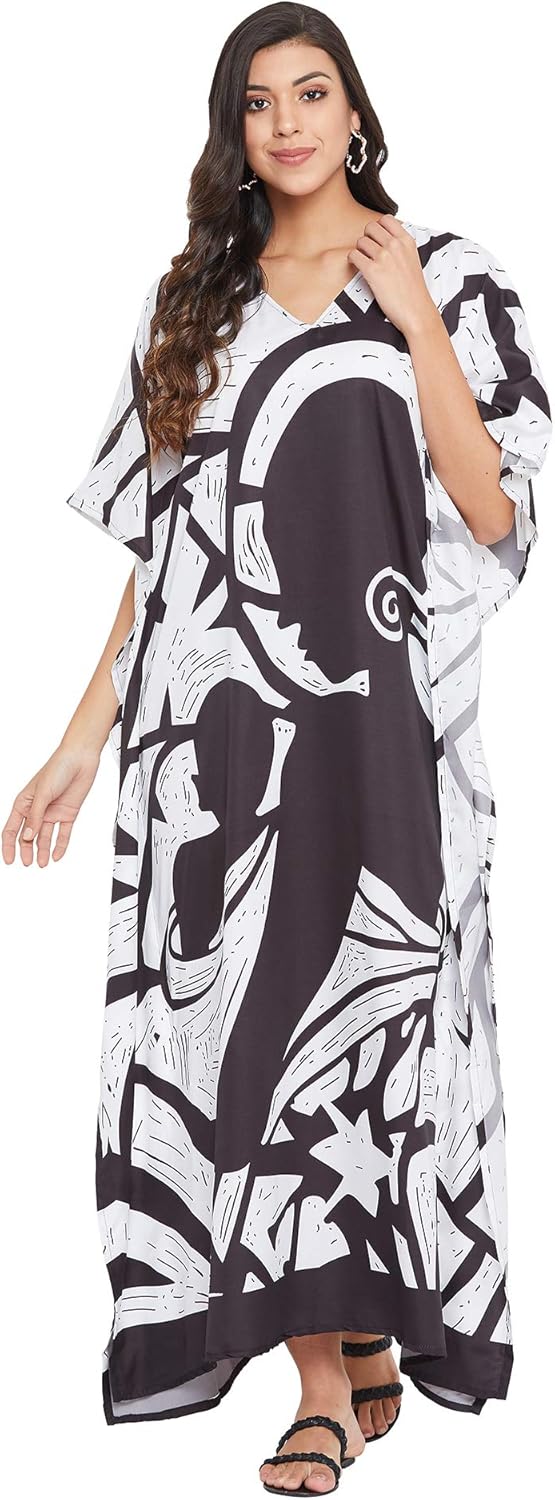 Oussum Plus Size Kaftan Dresses for Women, Polyester Summer Caftan Cover Up Maxi Beach Dress, 1X–3X