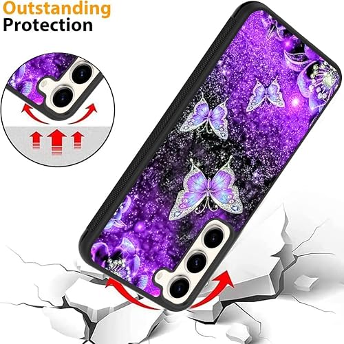 Miniatura 2 de Tjkings Funda para Samsung Galaxy S24 de 6.2 pulgadas, protector de pantalla + soporte Diseño de neumático de mariposa púrpura con purpurina TPU