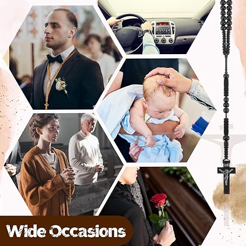 Miniatura 6 de 24 piezas de rosario de madera, rosario católico, cuentas talladas en madera con cruz de Jesús, rosario de primera comunión, a granel con bolsas de