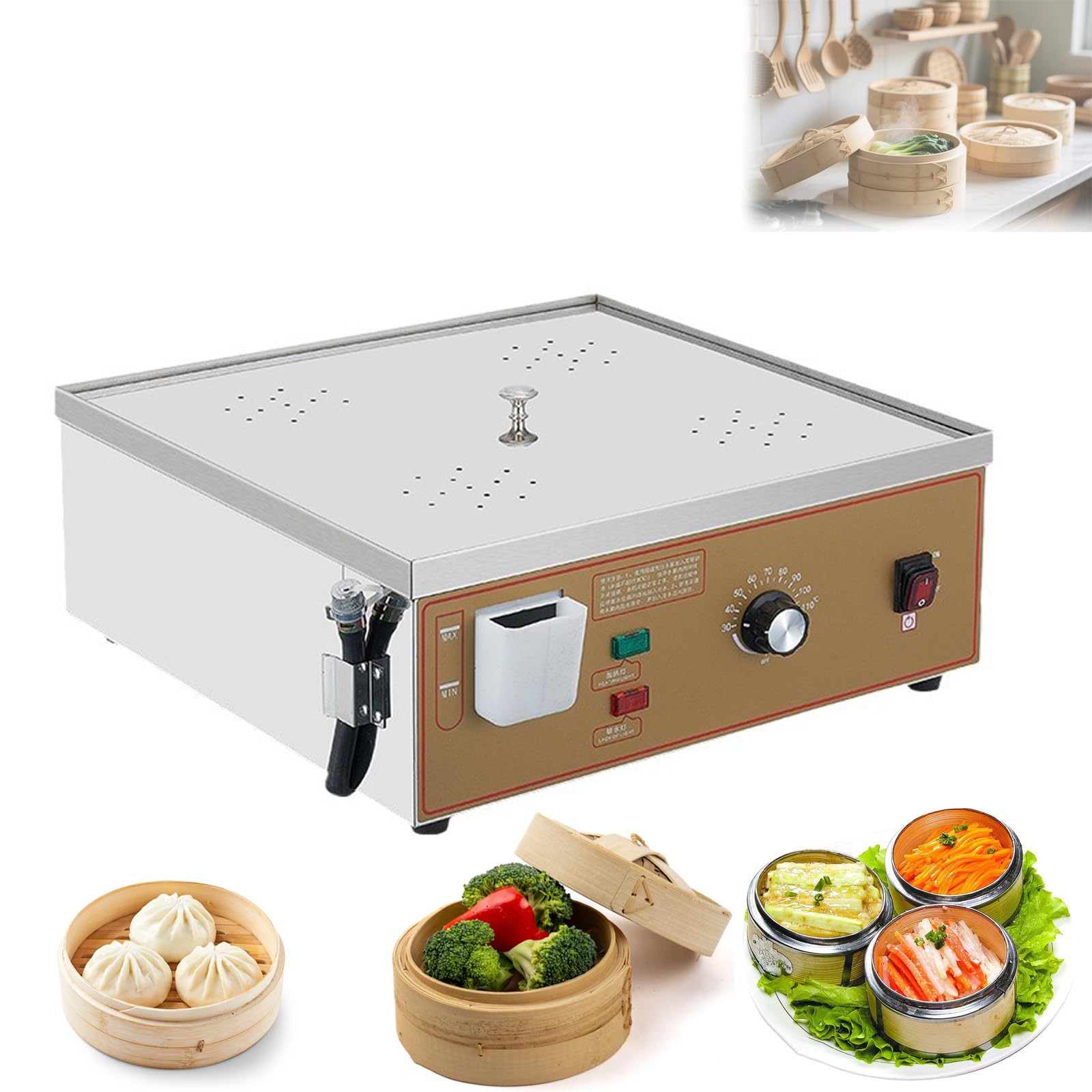 ORIDLECTAL Electric Steamer Bun Machine – 3000W Rapid Steam, 30-110℃ Adjustable, Auto Shut-Off, Low Water Alarm, Overheat Protection; for Buns, Baozi, Dumplings, Seafood, Vegetable