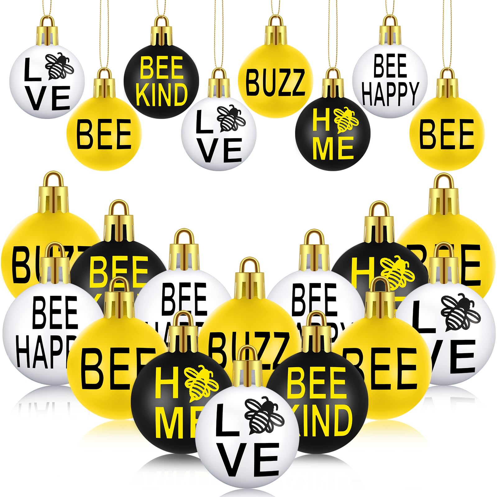 24 Pcs Spring Summer Bee Hanging Ball Spring Bee Hanging Ornaments Summer Bee Theme Hanging Decorations Bee Decorative Hanging Balls Bee Tree Ornaments for Home Summer Day Party Supplies