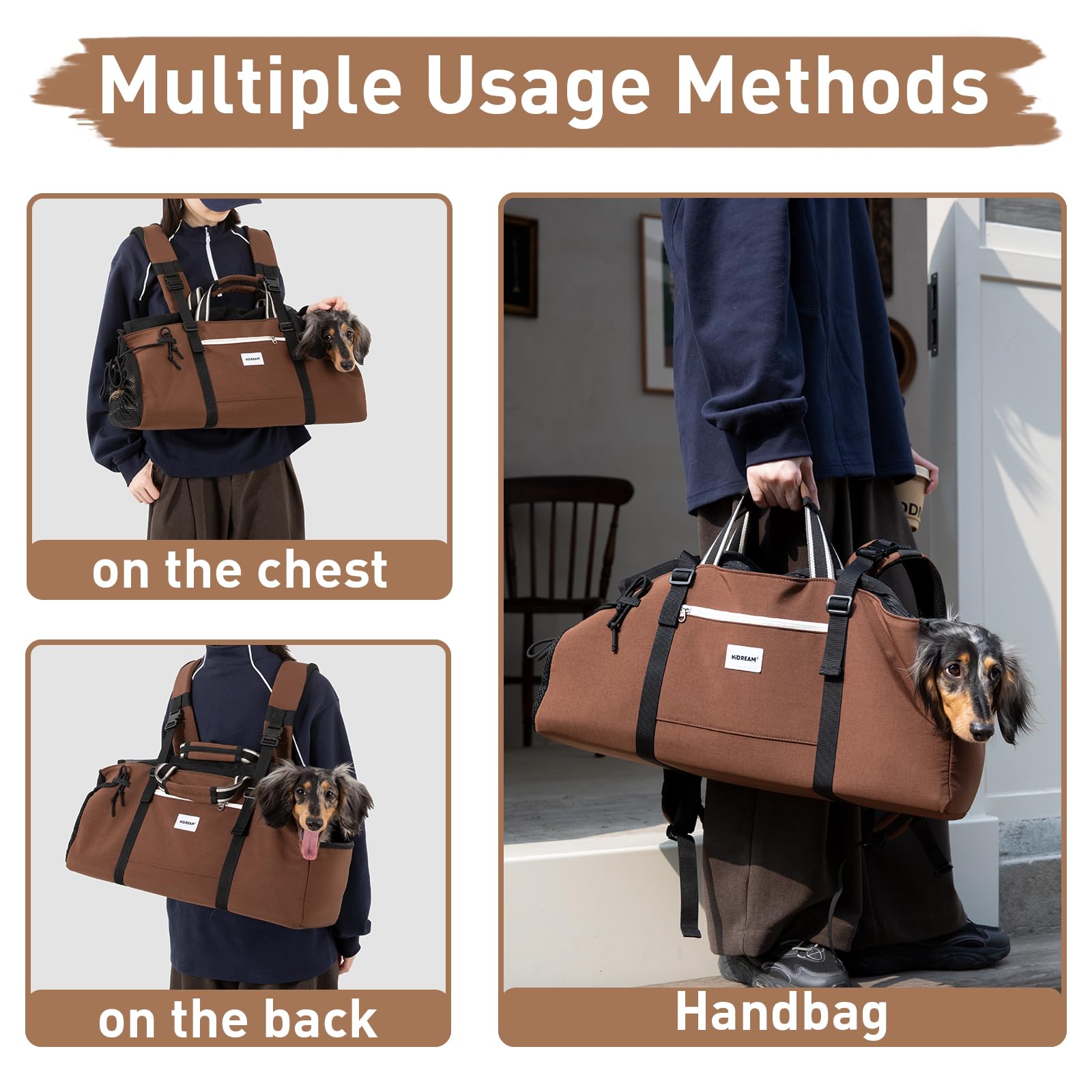 Dachshund - Bolsa transportadora para mascotas, 2 en 1, de mano y hombro, bolsa de viaje de nailon impermeable para perros y gatos pequeños de cuerpo largo, hasta 8 kg con cojín de apoyo y