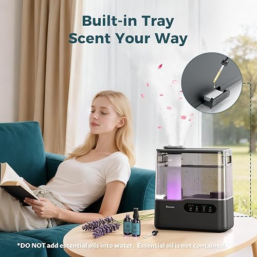 Miniatura 6 de BREEZOME Humidificadores de 5 L para dormitorio, habitación grande, humidificador de niebla fría de llenado superior de 36 horas con bandeja de