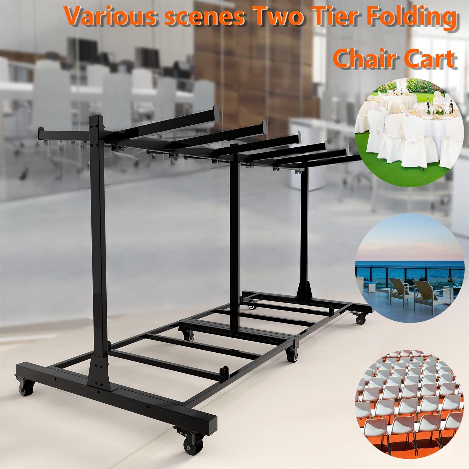 Single Layer Folding Table and Chair Cart, Mobile Chair Dolly Stackable