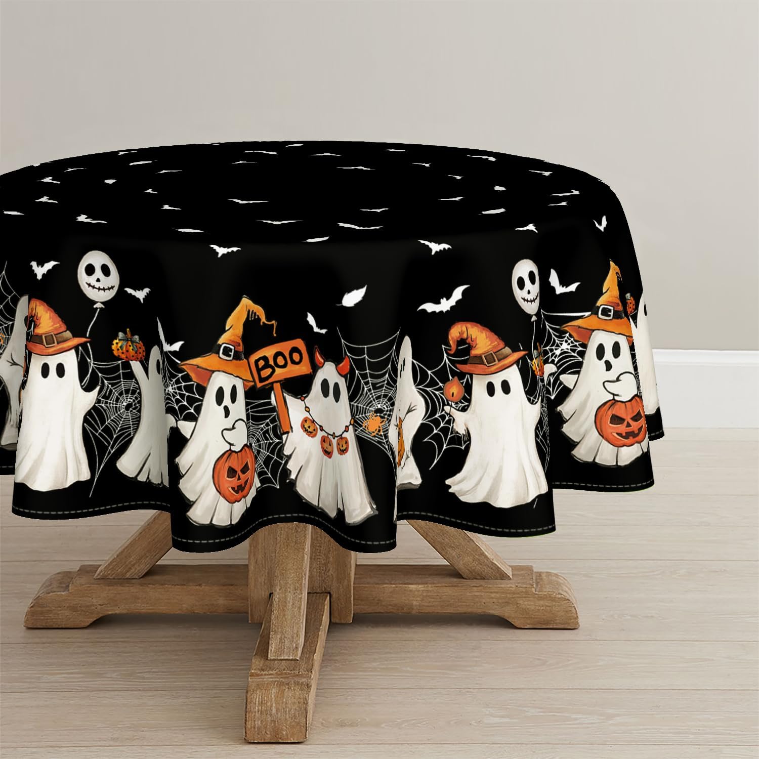 Horaldaily Halloween Tablecloth 70 x 70 Inch Round Black Bat Ghost Pumpkin