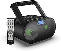 Vista 1 de Riptunes Reproductor de CD portátil Boombox AM FM Radio, Bluetooth, USB, entrada auxiliar, MP3 CD sonido estéreo con refuerzo de graves, luces