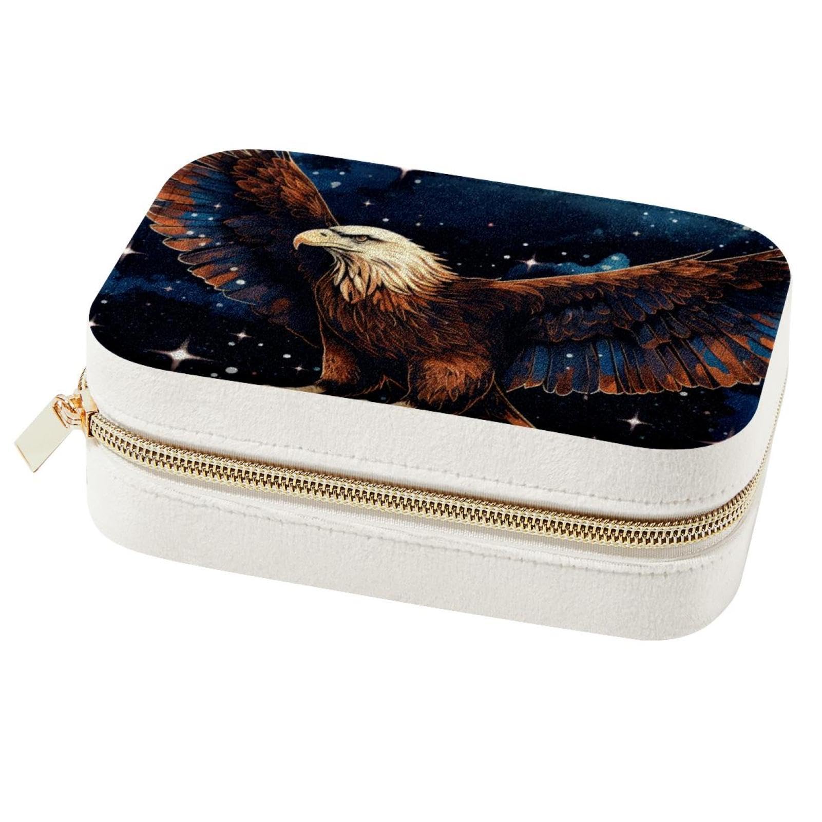 Boîte à bijoux de voyage en velours au design aigle et ciel étoilé