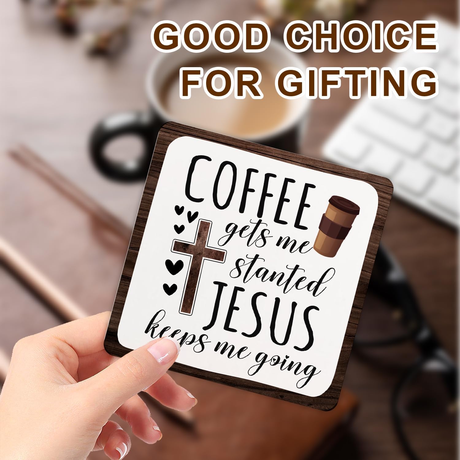 Wooden Christian Plaque Sign With Stand - Spiritual Decor for Coffee Table, Coffee Station or Corner image 3