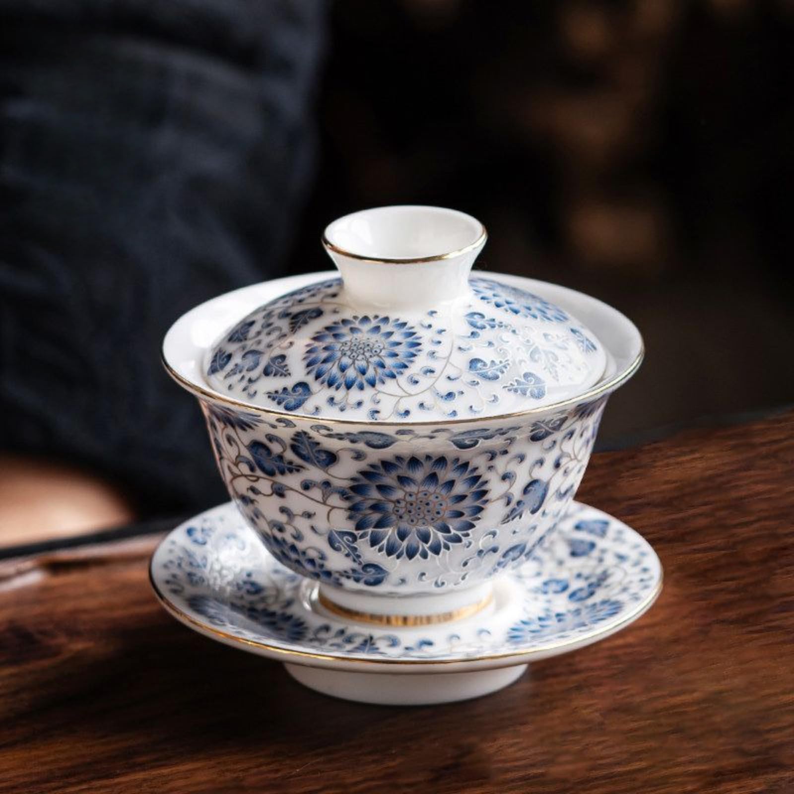 Gaiwan service à thé en céramique bleu et blanc, cadeau idéal de 165 ml