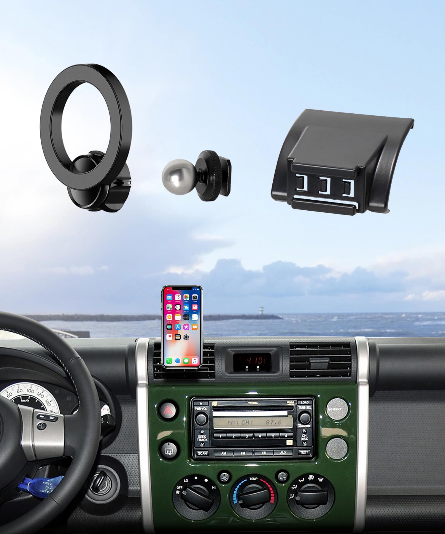 MaserWeller Car Phone Holder for Toyota FJ Cruiser 2007-2014 Accessories, 360° Rotation Phone Mount Compatible with MagSafe, Cell Phone Holder Does