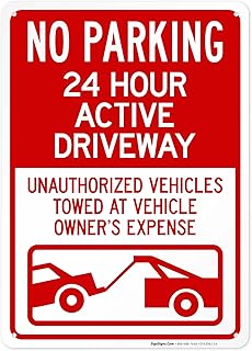 No Parking 24 Hour Active Driveway Unauthorized Vehicles Towed with Graphic Sign, 10x14 Inches, Rust Free .040 Aluminum, Fade Resistant, Made in USA