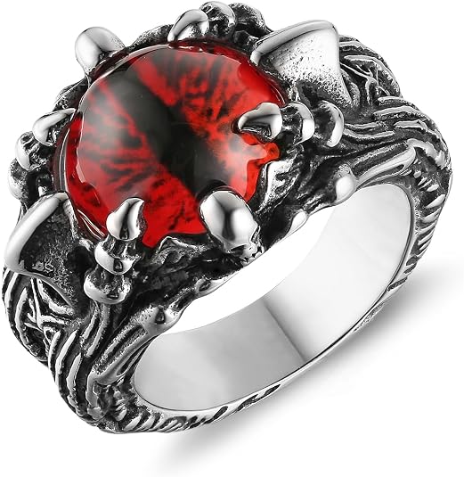 HZMAN Gothic Devil Eye Ring for Men, Stainless Steel Biker Statement Ring