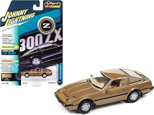 Miniatura 2 de Johnny Lightning 1984 Nissan 300ZX Aspen Gold Metallic con rayas negras Serie Classic Gold Collection Series Edición limitada a 12480 piezas en todo