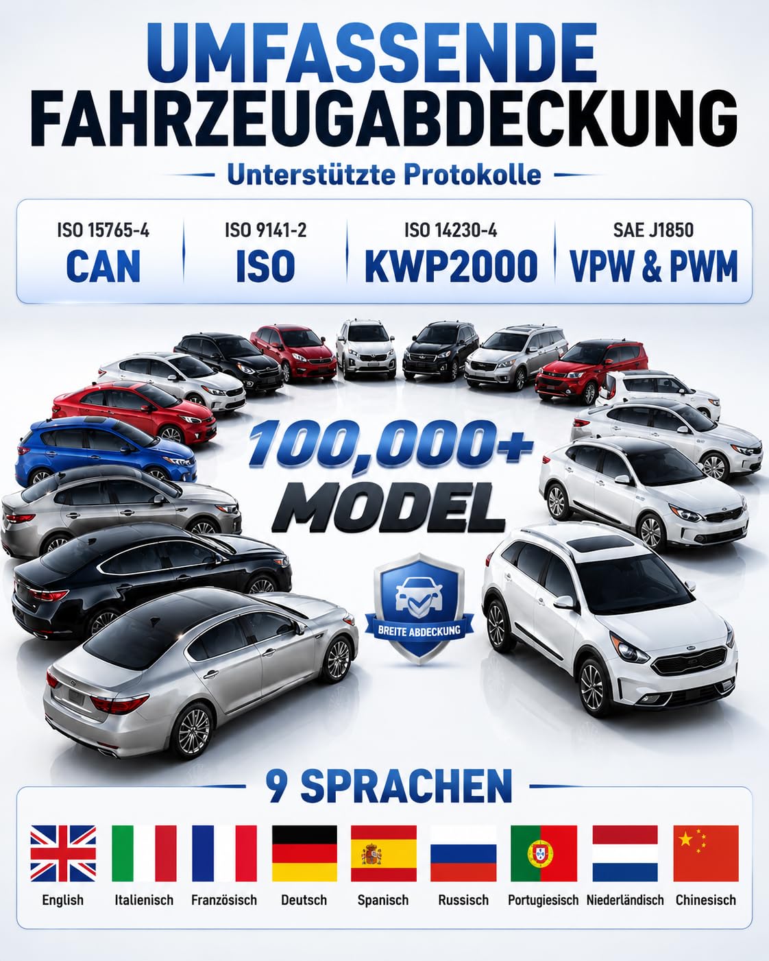 KONNWEI KW681 OBD2 Diagnosegerät Auto Auslesegerät & Batterietester 2-IN-1 | Universal KFZ Fehlercode Lesegerät mit Ein-Klick-I/M, 6V 12V Autobatterie Tester für Batterietests Anlasstests & Ladetests
