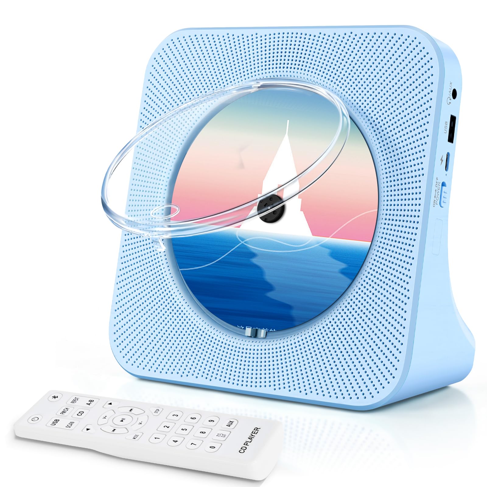 Reproductor CD Portátil Infantil, Reproductor de CD Bluetooth y Altavoces HiFi CASA, Home CD Player Compatible con USB/Radio FM/Conector para Auriculares/Temporizador de Apagado (no Recargable)
