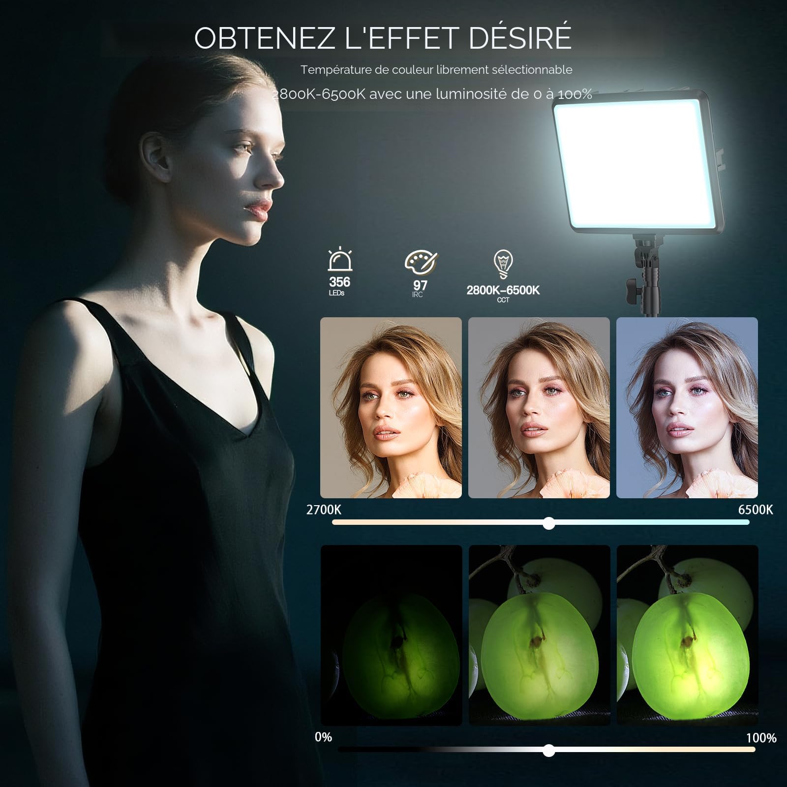 LANAFAY Lampe Selfie 100 LED Clip - Lumière Vidéo Rechargeable 3000-6500K CRI 90+ - 3 Modes