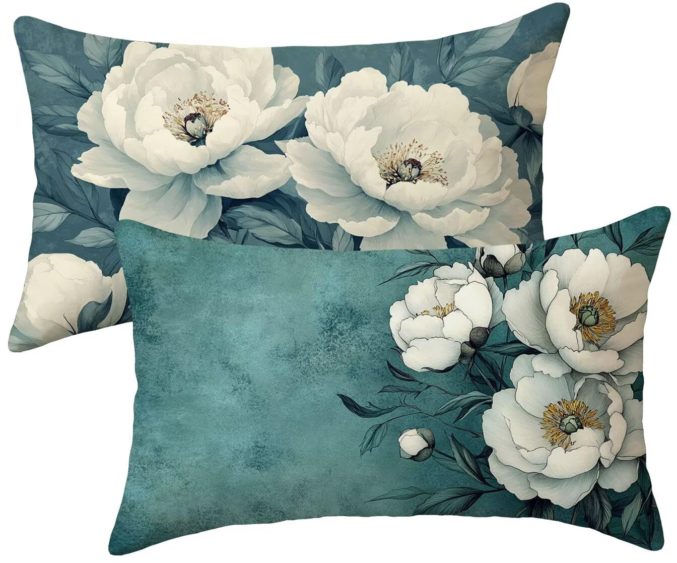 Housse coussin exterieur imperméable 40x70 motif fleurs lot de 2 taies lavables k-651