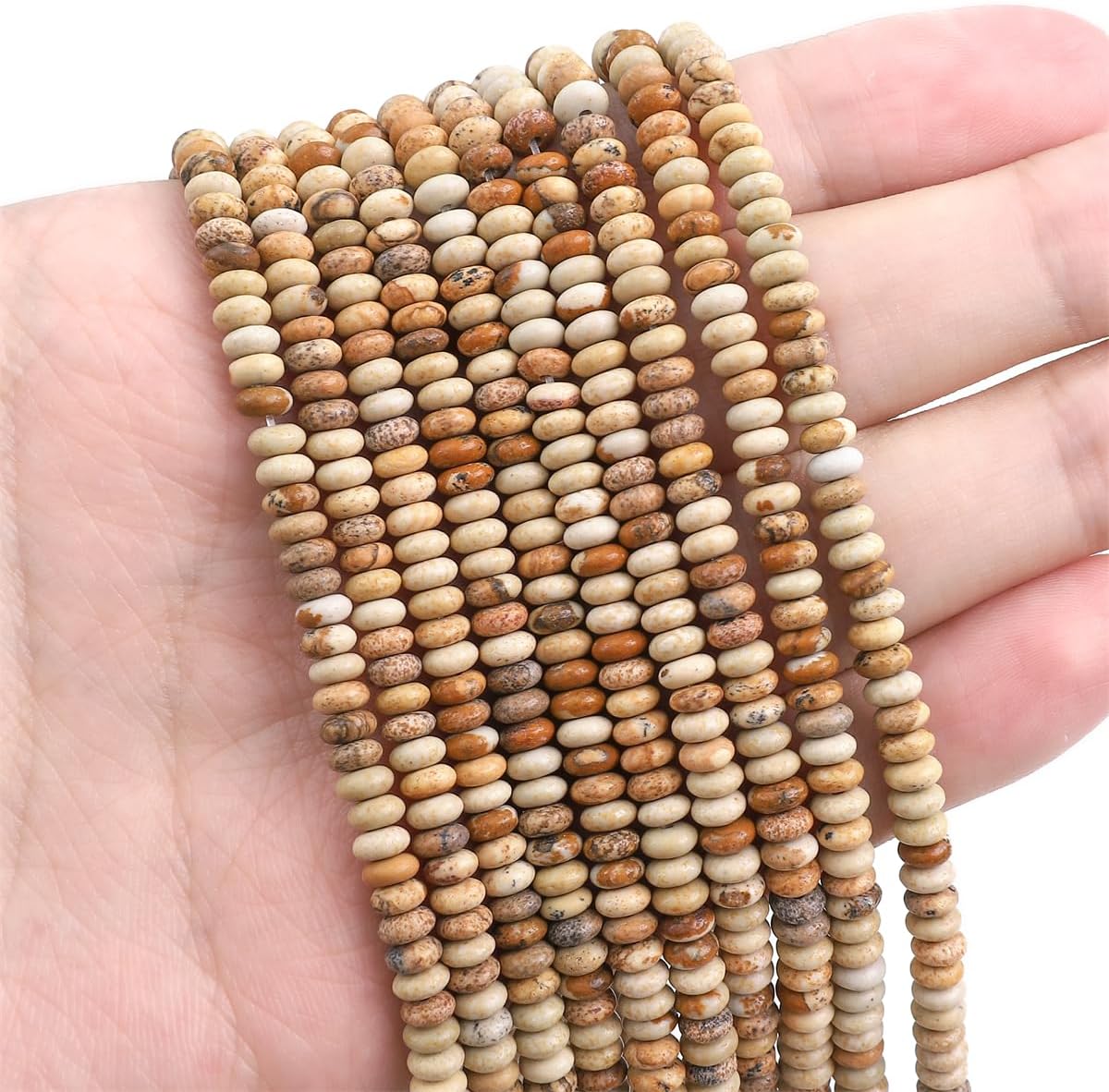 BEADIA Natural Brown Picture Jasper Spacer Beads Caps Rondelle Disk Loose Beads for Beading Jewelry Making 4mmx2mm 38cm image 3