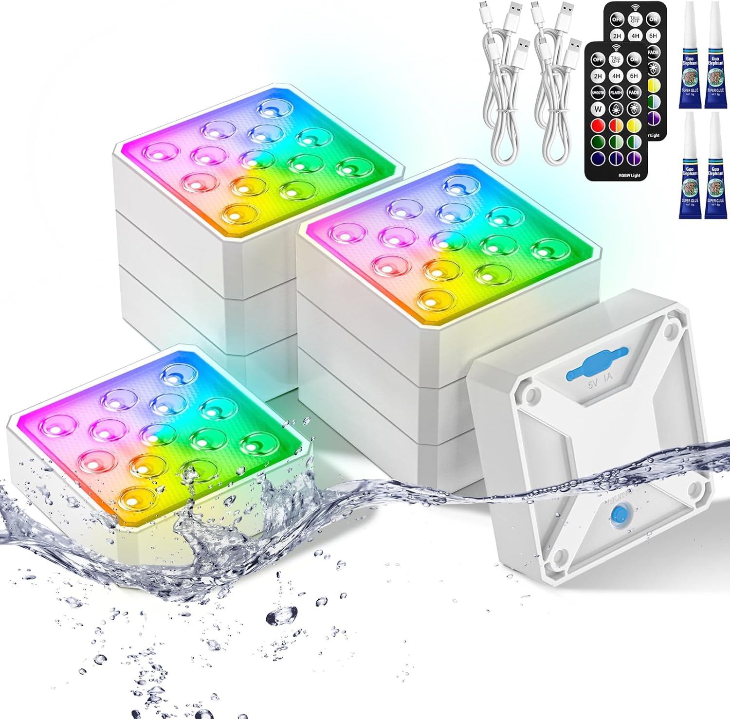 LOFTEK Rechargeable Pool Light with Magnetic, Submersible LED Lights with Remote, 13 LEDS Underwater Light,16 Color Changing & Waterproof for Inground, Above Ground Pool, Shower, Hottub, Pond (8 Pack)