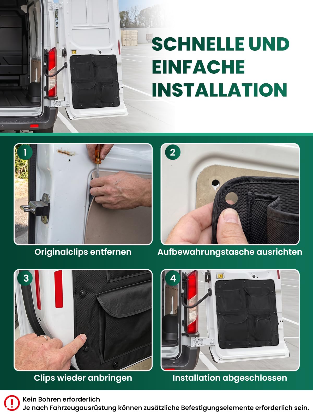2er Set Aufbewahrungsorganizer Kompatibel mit Fiat Ducato Peugeot Boxer Citroen Jumper Relais X250 X290 Scheunentor Hecktür Taschen Auto Camping Zubehör Werkzeugtasche 600D Oxford Gewebe