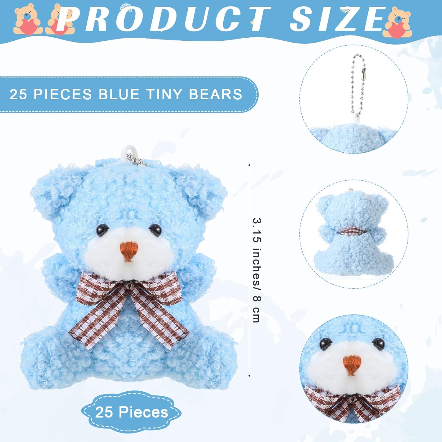 Sasylvia 25 Set Bear Party Favors for Guest 25 Mini Tiny Keychains 25 Thank You Tags 25 Organza Bag