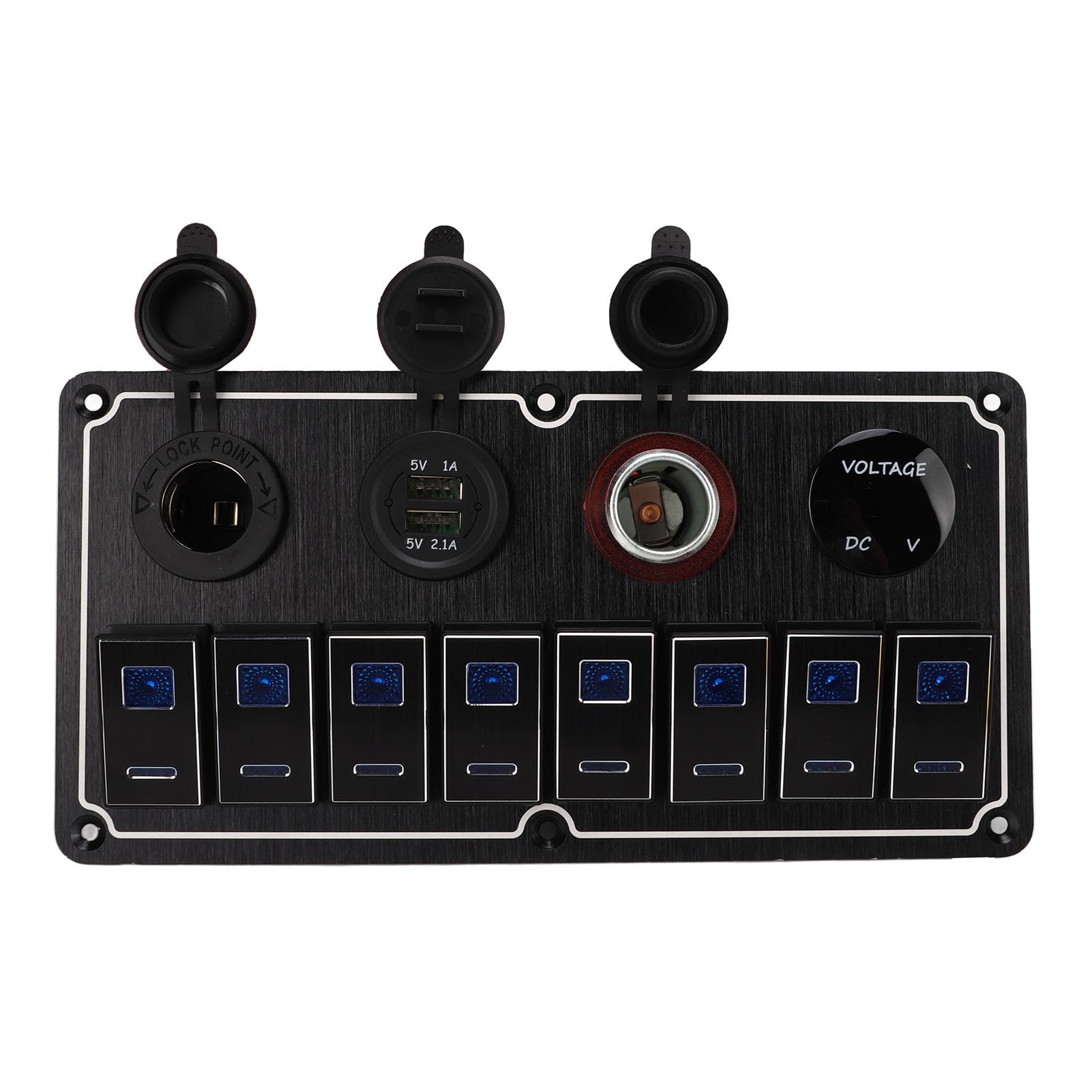 Panel de Interruptores Basculantes a Prueba de Agua RV Panel de Interruptores Basculantes de 8 Bandas 12 a 24V 2 LED Azules con Adhesivo DIY 5 Pines a Prueba de Agua para Autos