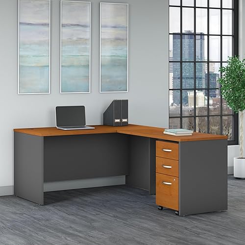 Miniatura 2 de Bush Business Furniture Series C - Mueble de escritorio (60 W x 30 D, 48 W de retorno, con pedestal móvil de 3 cajones), Madera maciza, natural