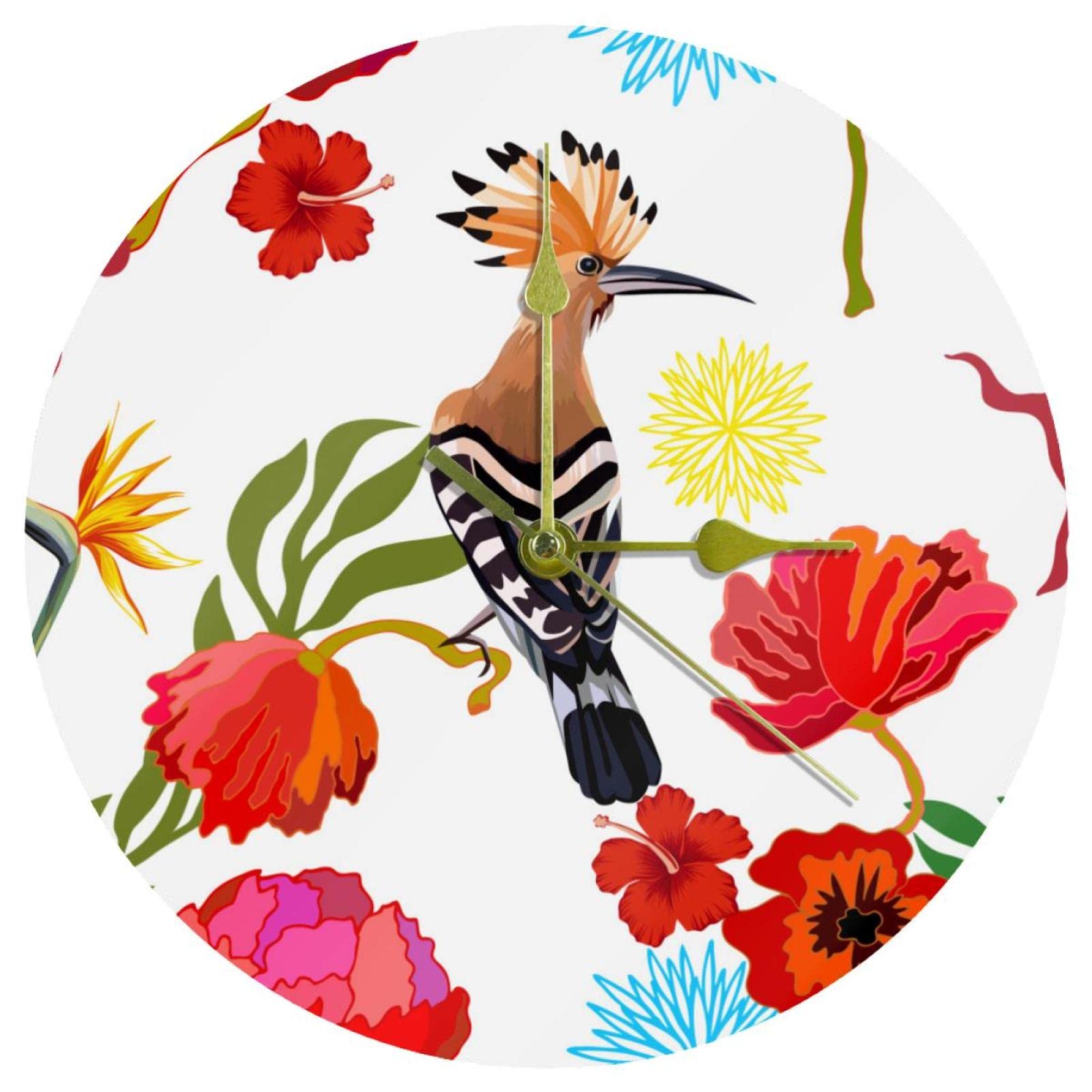Horloge murale en acrylique haut de gamme au design artistique oiseaux et fleurs 24 cm