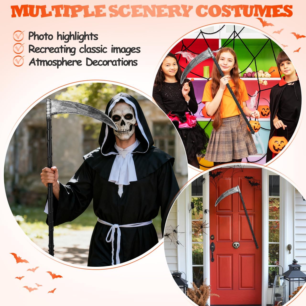 DOITOOL Grim Reaper Scythe 31.5 Inch Plastic Halloween Prop Reaper Costume