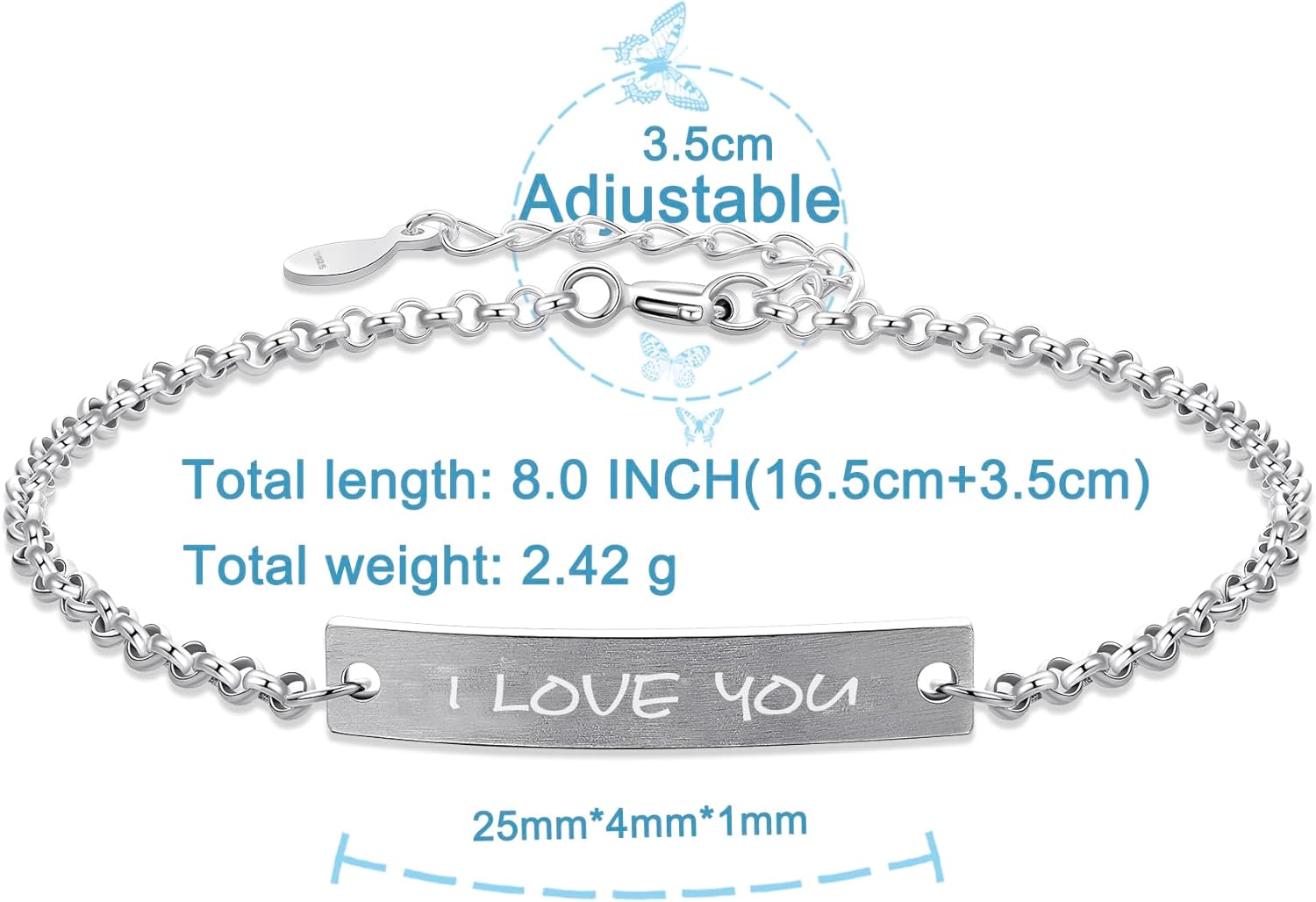 I Love You Bracelet for Women, 925 Sterling Silver Inspirational Love Jewelry, Meaningful Gift for Her