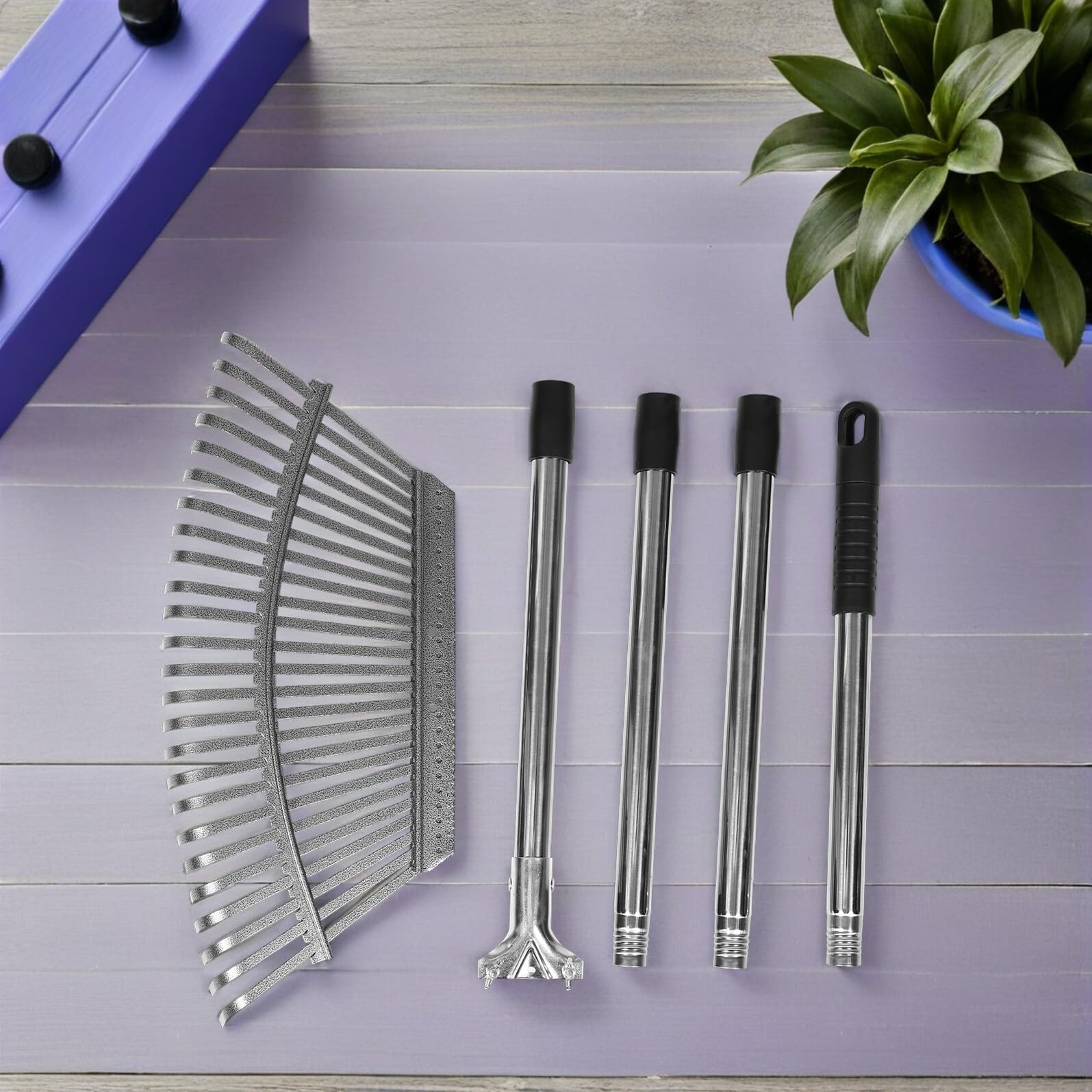 Strauchrechen aus Edelstahl mit 25 Zinken Kompakter Handrechen für Gartenarbeit und Landschaftsgestaltung Verstellbare Länge und Robuste Metallkonstruktion für Rasen und Camping