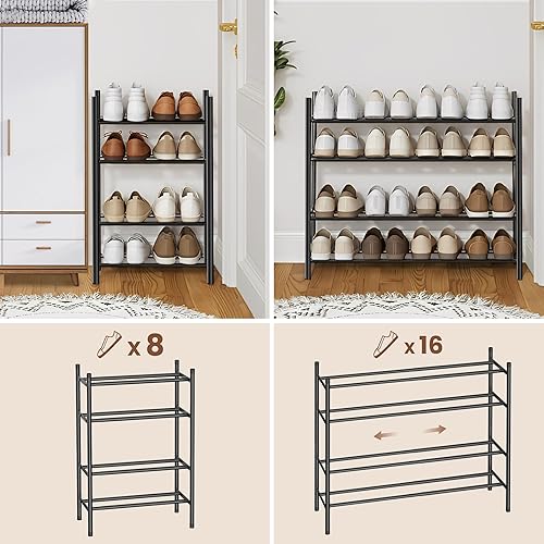 Miniatura 3 de AceMining Zapatero expandible de 4 niveles, zapatero ajustable organizador de zapatos, estante de zapatos de pie independiente, metal resistente