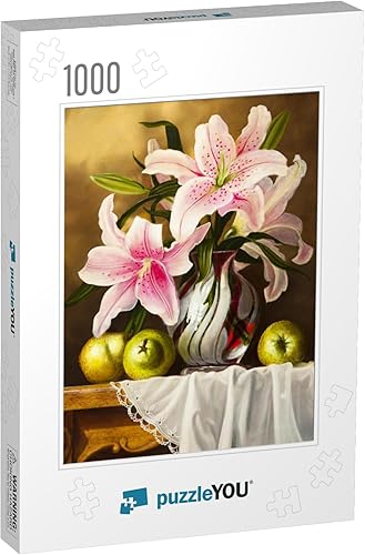 Oil Painting with Flowers Roses, Still Life Painting... Jigsaw Puzzle Jigsaw Puzzle with 1000 Pieces