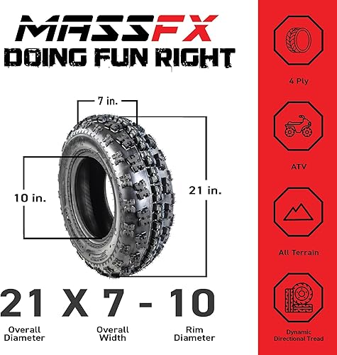 Miniatura 2 de MASSFX - Llantas para ATVcuatrimotos 21X7-10, 22x7-10, 20X10-9, 22x10-10 4 capas, llantas traseras y delanteras para Yamaha Raptor Banshee Honda