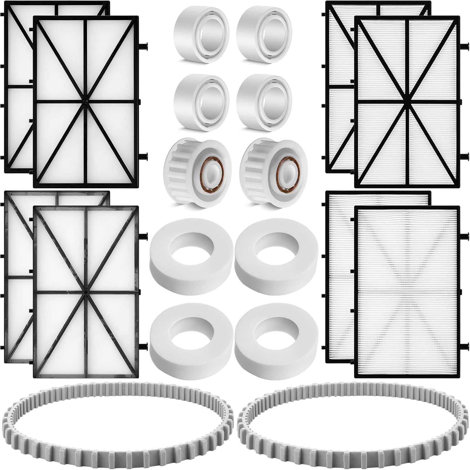 Menkxi 20 Pcs Pool Cleaner Parts Accessories 4 Pcs Climbing Rings Compatible with 6101611 R4, 2 Guide Wheels with 4 Pulley Gear Compatible with 3884997 R6 2 Pool Cleaner Track 8 Ultra Fine Filters