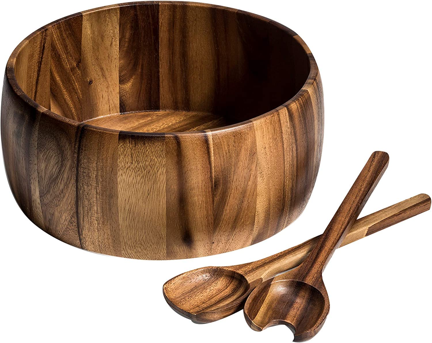 Kalmar Home Saladier extra large en bois d'acacia lisse avec couverts 30,5 cm