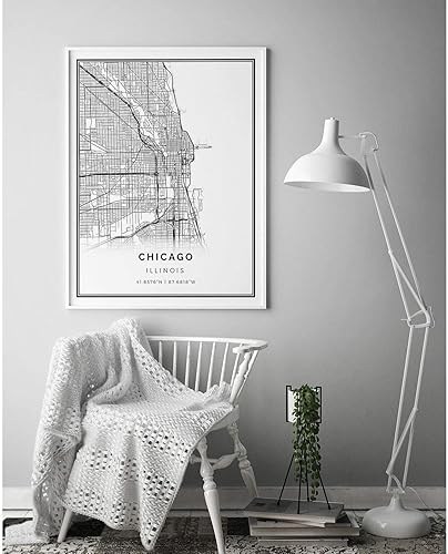 Miniatura 4 de Squareious Impresión de mapa de Chicago, arte moderno para pared en blanco y negro, papel mate de 9 x 11 pulgadas, mapa de viaje