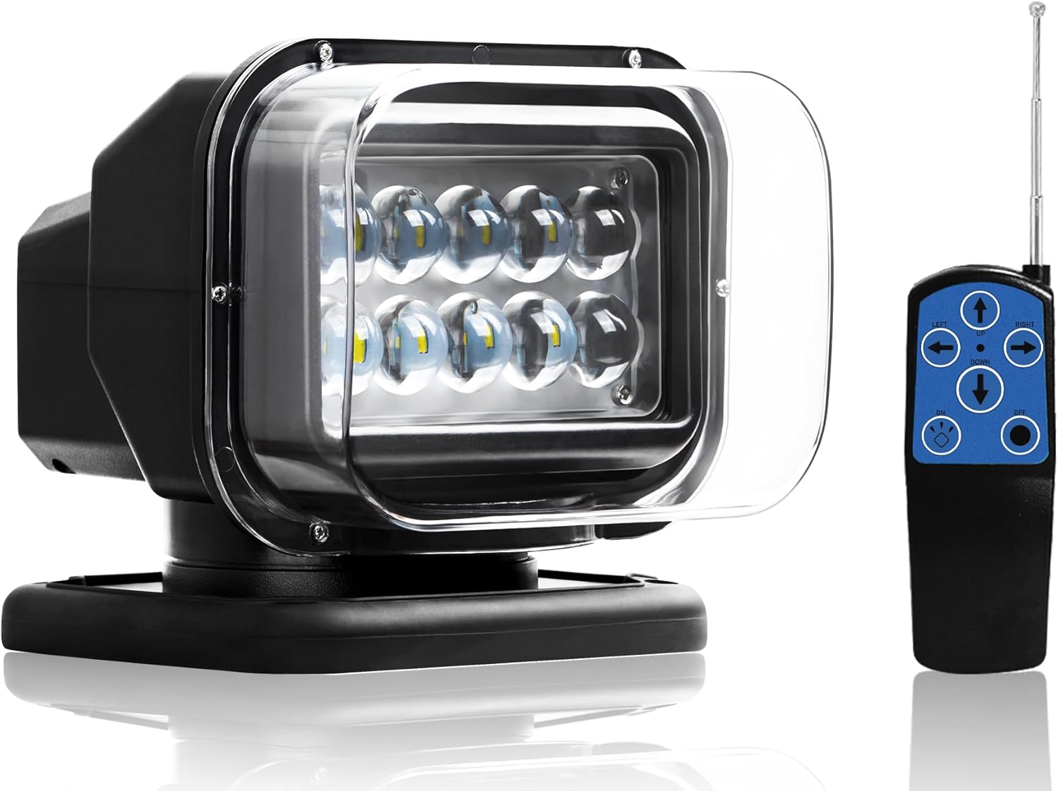 Magnetic Spotlight for Truck, Auto Home-Position Spot Light for Trucks, Remote 360 Rotating Marine Search Light for Boat, (12V-24V LED Black)