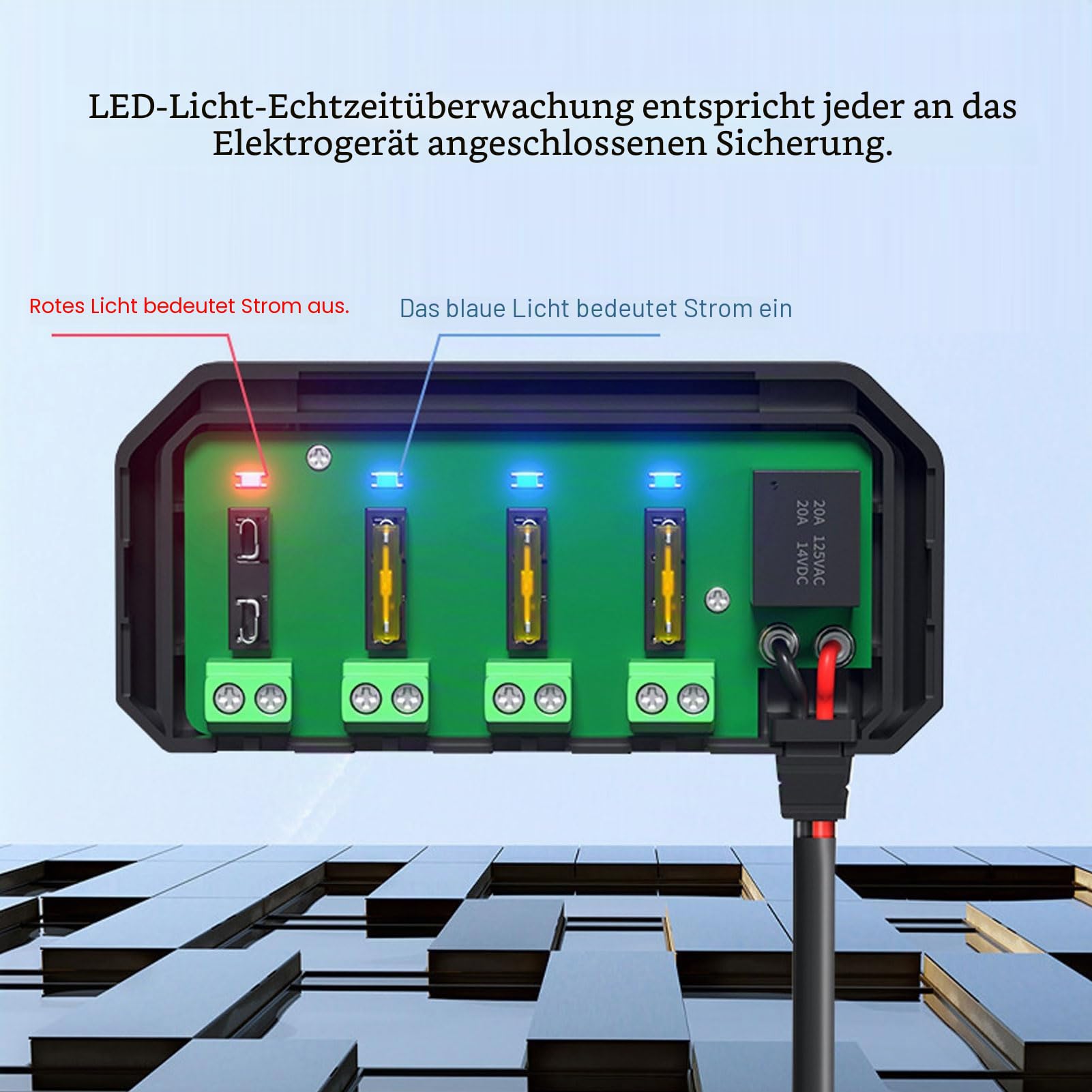 12-V-Motorrad-Sicherungsblock, 20-A-Sicherungs- und Relaiskasten-Kit mit LED-Anzeigeleuchte Schnellverdrahtungs-Sicherungskasten für Motorrädern, Autos und 12-V-Elektrofahrzeugen Installiert Werden