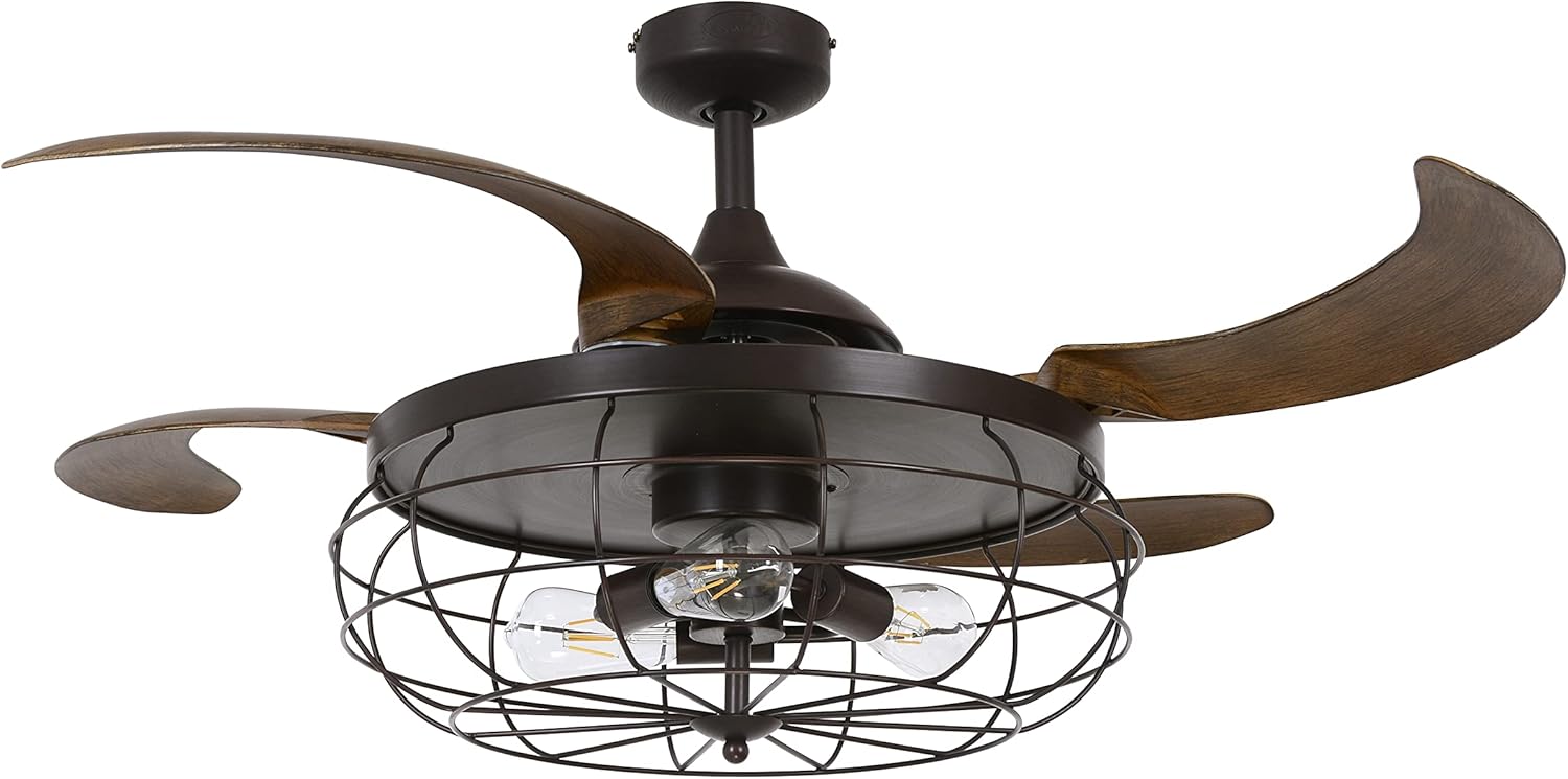 Lucci Air Fanaway Industri Ceiling Fan, 21292101, Energy Efficient Retractable Blade and Unique Design Aesthetic, Oil Rubbed Bronze