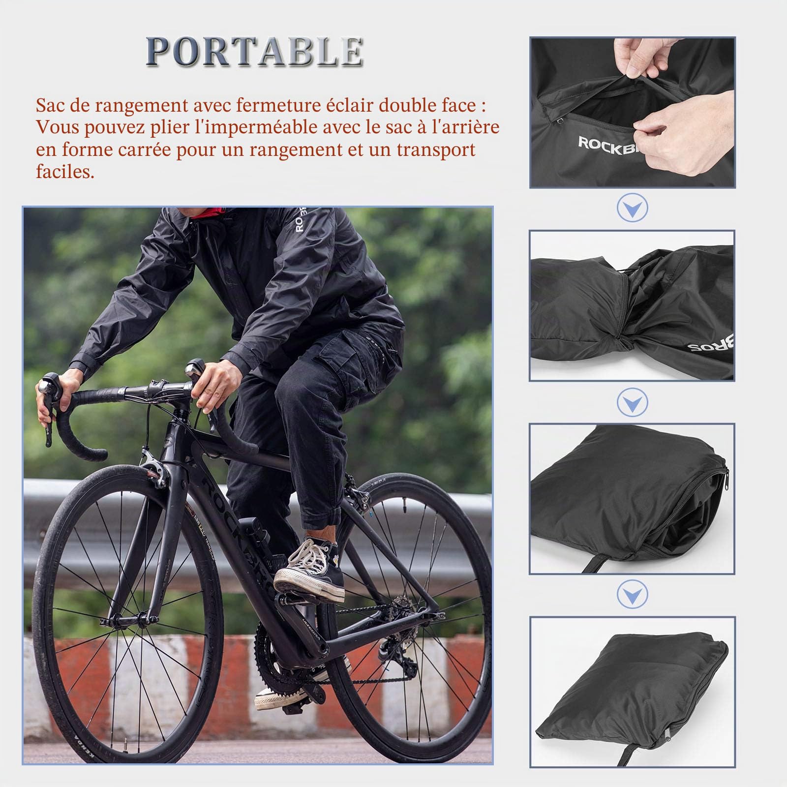 ROCKBROS Manteaux Imperméables Homme Veste de Pluie de Sport Pliable Coupe Vent pour Vélo Moto Camping Randonnée Portable Noir M-4XL