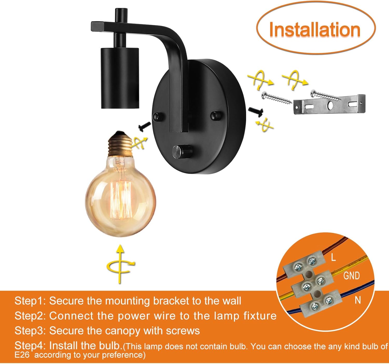 Wall Sconces Set of Two, Wall Light with Switch, Dimmble Black Sconce Lights Indoor, Wall Lights for Bedroom, Bedside Wall Lamps