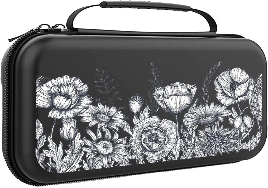 Poppy Flowers Switch Case For Nintendo Switch OLED/Switch LITE/Switch Accessories, Cute Carry Protective Bag, Travel Game Console Cases, Controller Hard Shell Holder 20 Cartridge Slot MB140