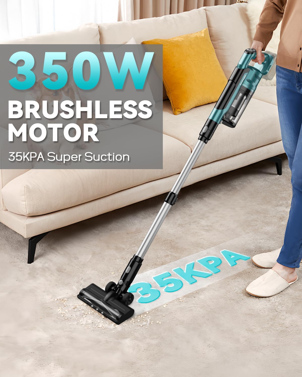 350W Cordless Vacuum Cleaner for Makita 18V Battery, 35kPa Brushless Lightweight Stick Vacuum with 3 Mode Suction, 6 in 1 Stick Vacuum Cleaner with HEPA for Floor, Carpet, Car (Battery Not Included) - Image 2