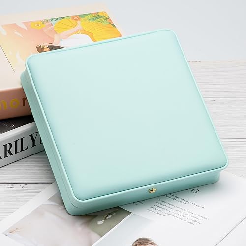 Miniatura 5 de COWFEX Cadena larga de perlas PU collar caja de regalo vitrina soporte de almacenamiento (azul)